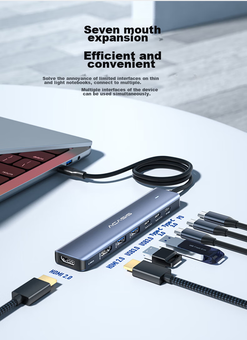 Acasis Type-C Expansion Dock, Computer Desk Type-C to HDMI Adapter, IPad Pro Converter, USB Hub, 4K Compatible with MacBook, Apple, 1 Meter DS-9901 7