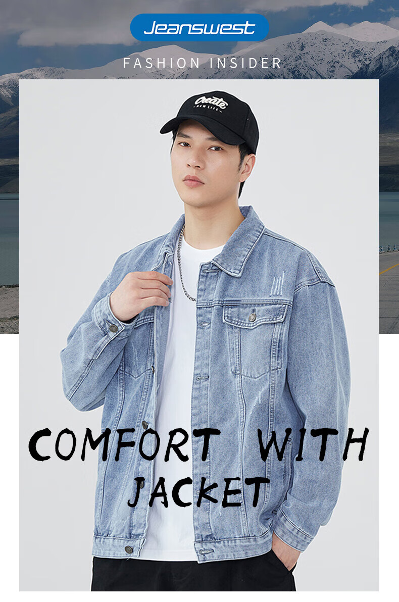 Jeanswest Denim Jacket for Men, 2026 Autumn Season, Trendy Label Loose Versatile Clothing, Blue XL 1