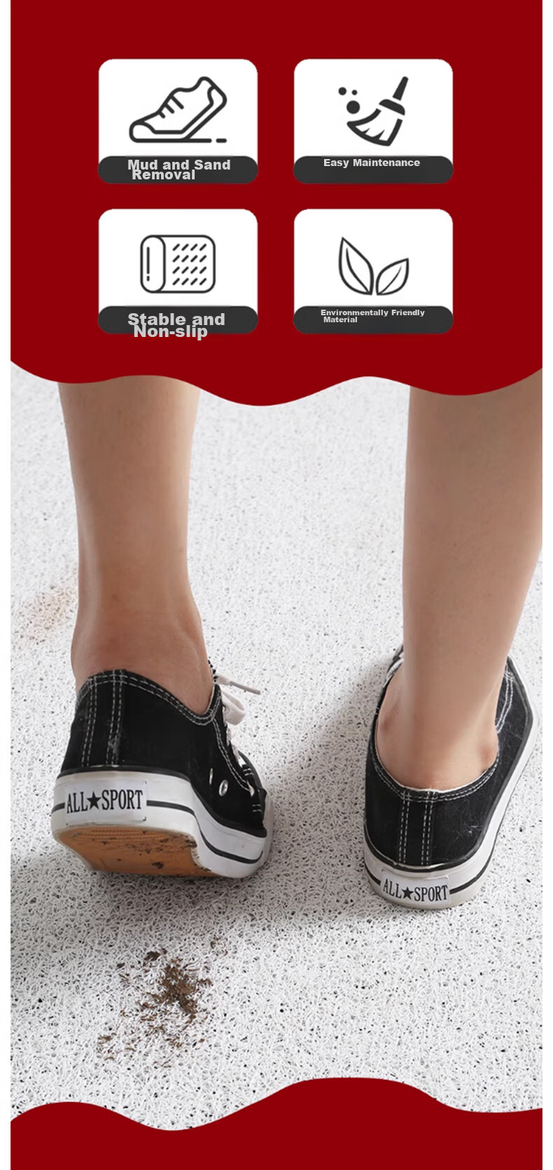 MOON TIME Entrance Mat, Doorway Foot Mat, Red Silk Loop Non-Slip Floor Mat, 60*90cm Wanfu Mao 3