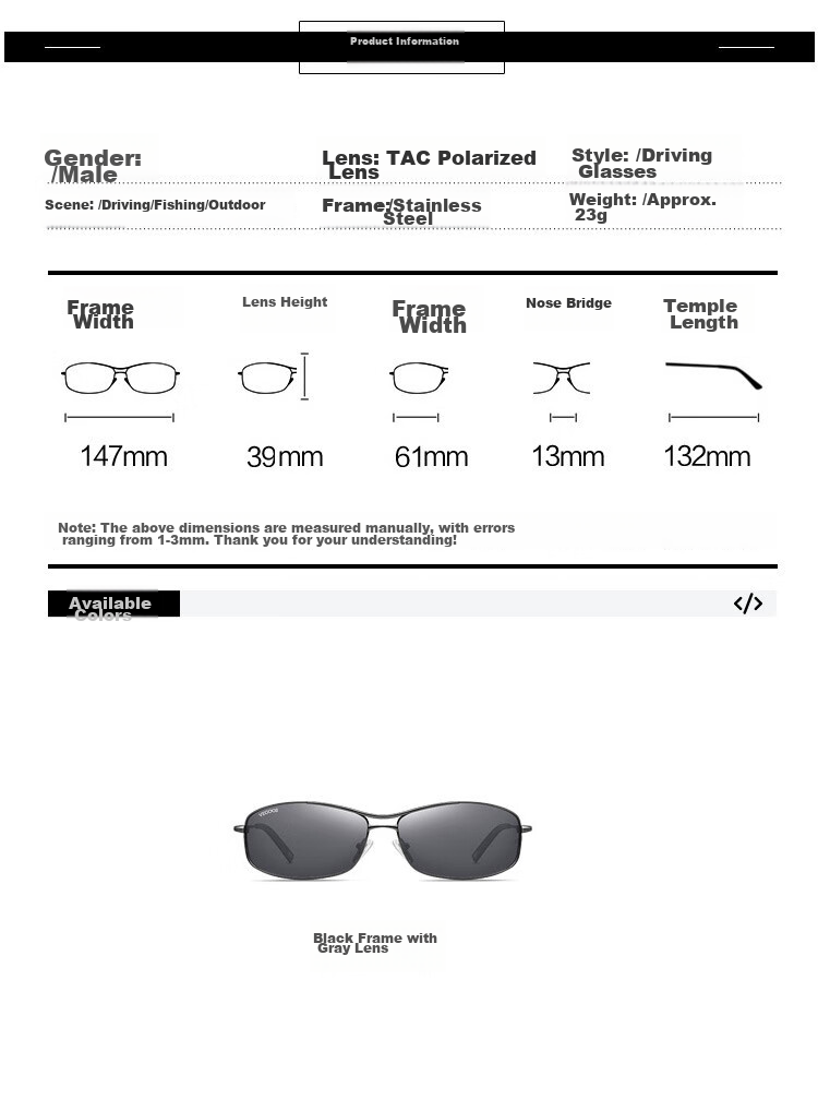 VEGOOS Polarized Men's Metal Square Frame Sunglasses Trendy Cool UV Protection Driving Shades 1318 7