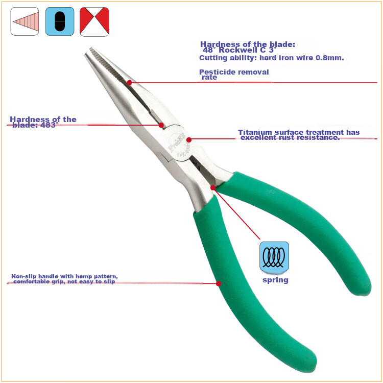 Pro'sKit (Pro’skit) 1PK-036S Non-Slip Green Handle Titanium Gold Toothed Needle-Nose Pliers (136mm) 1
