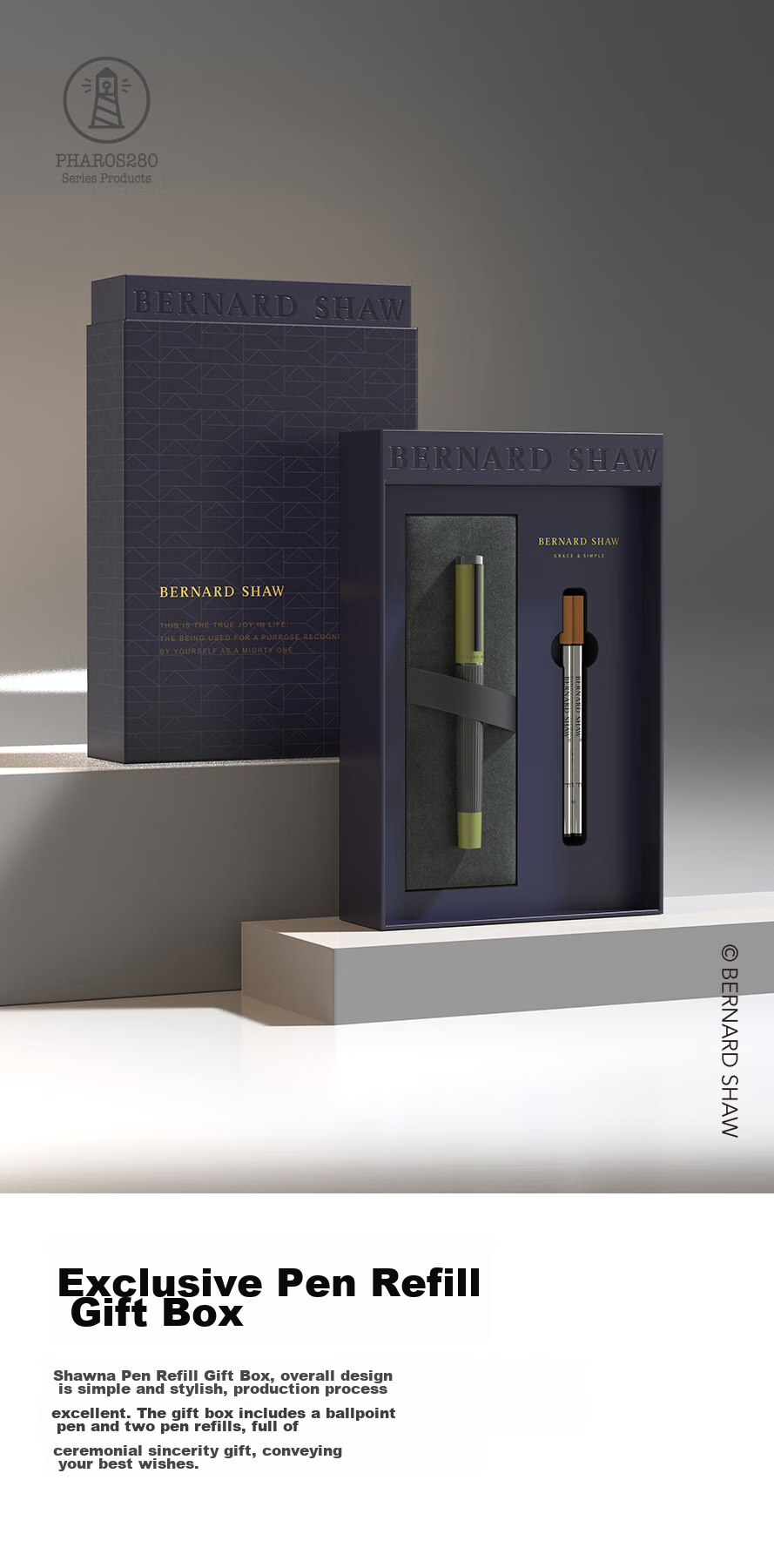 Bernard Shaw Mid-Autumn Festival And National Day Gift Ballpoint Pen High-End Luxury "Lighthouse" Olive Green Premium Refill Gift Box Set for High-End Business Office Me 12