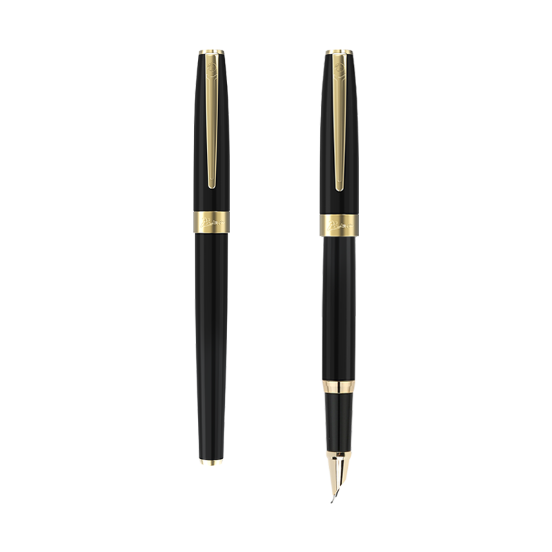 Pimio Calligraphy Fountain Pen with Bent Nib for Men And Women, Adult Handwriting Practice, Mid-Autumn Festival Gift, Student Pen with Hidden Nib, 0.7mm, 717 Glossy Black with Gold Clip