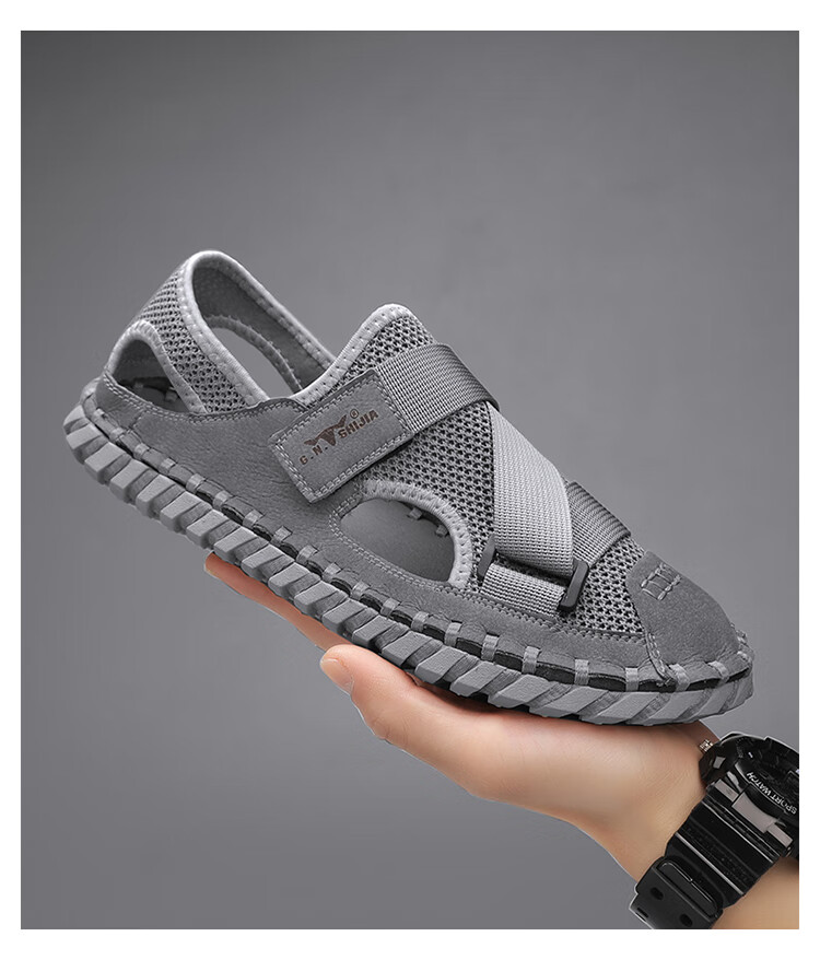 Bull Family Men's Summer Closed-Toe Sandals Soft Leather Soft Sole Outdoor Water-Resistant Casual Trendy Men's Clogs 18