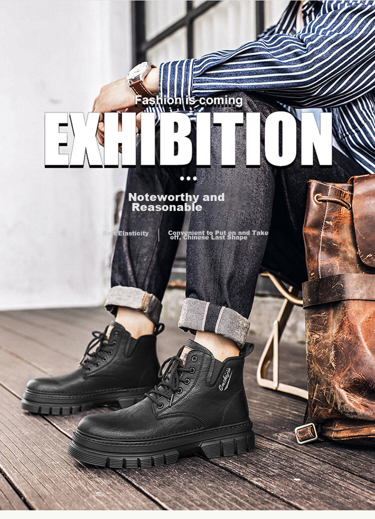 Bull Family Men's Autumn Winter British Style Martin Boots High-top Retro Versatile Work Boots Thick-soled Durable Shoes for Men 2
