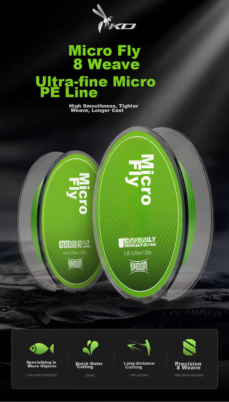 Guowangluya PE Fishing Line, 8-Strand Micro Line, Ultra-Thin Long-Casting Fishing Line, Size 0.6, 100 Meters, Green, 8 Strands 2