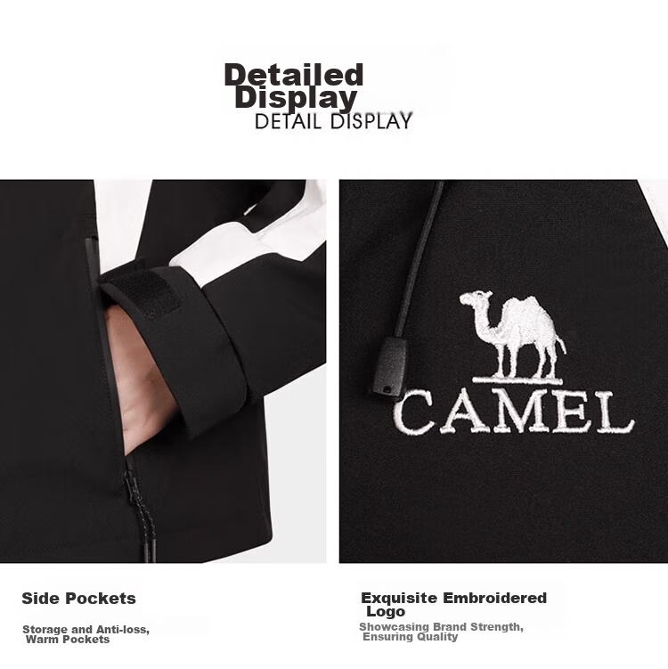 CAMEL Women's Three-In Waterproof Jacket, Color Block Short Coat, New Style, Petite Travel Hiking Clothing 25