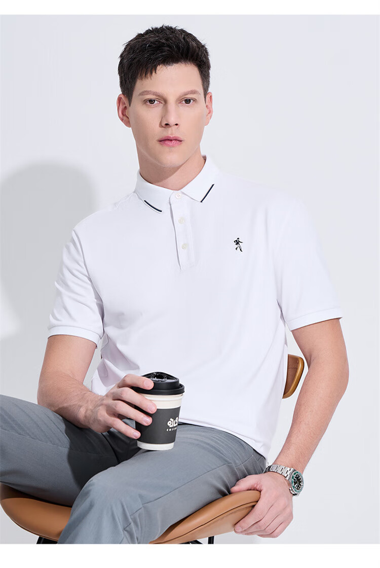 DANCING WOLVES [Soft And Stretchy] Fashionable Versatile Breathable Casual Men's Short-Sleeve POLO Shirt, 102 Navy Blue, Size 165 4