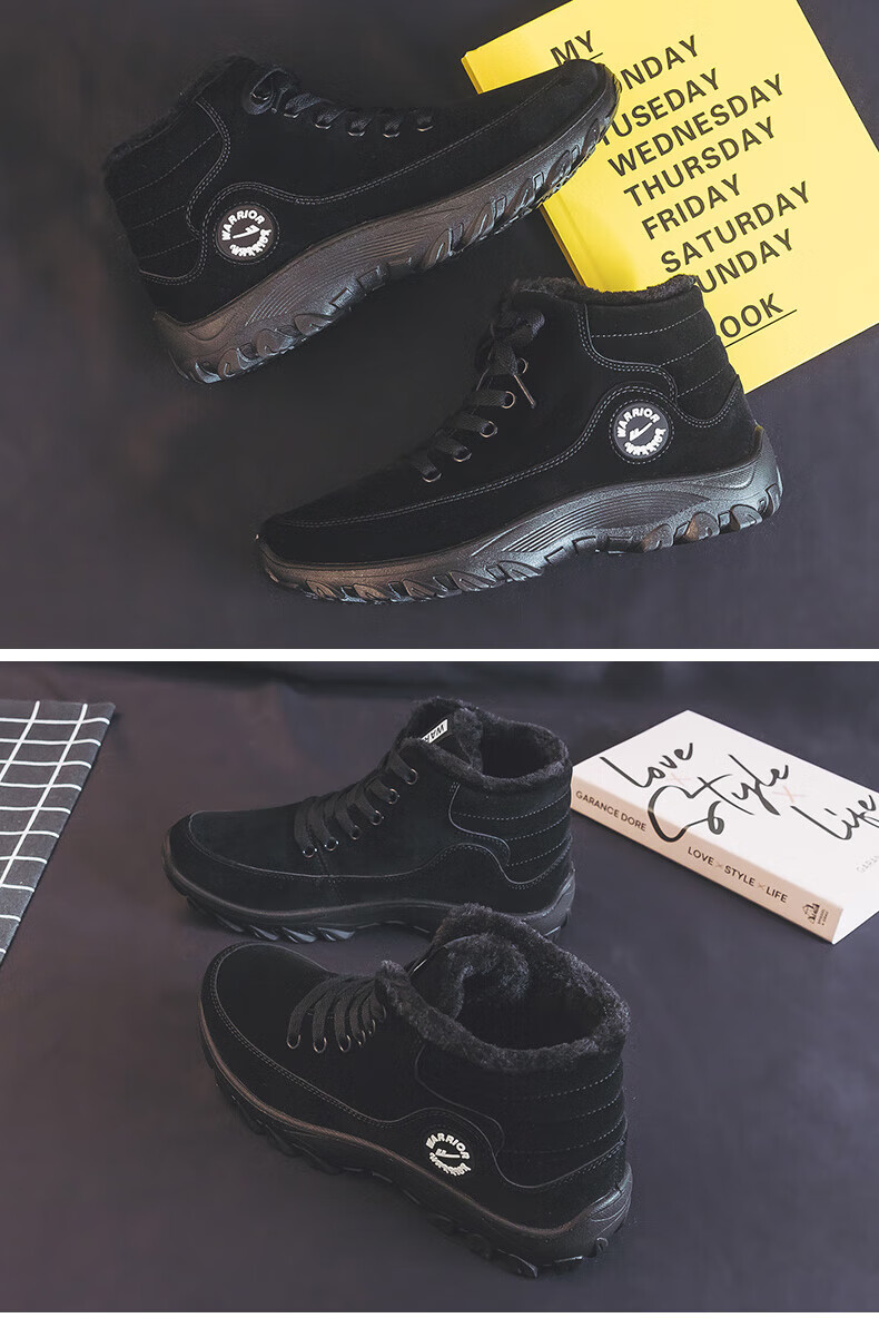 Warrior Official Men's Winter Cotton Shoes 2025 Warm Snow Boots Thickened Fleece Gray Size 44 8