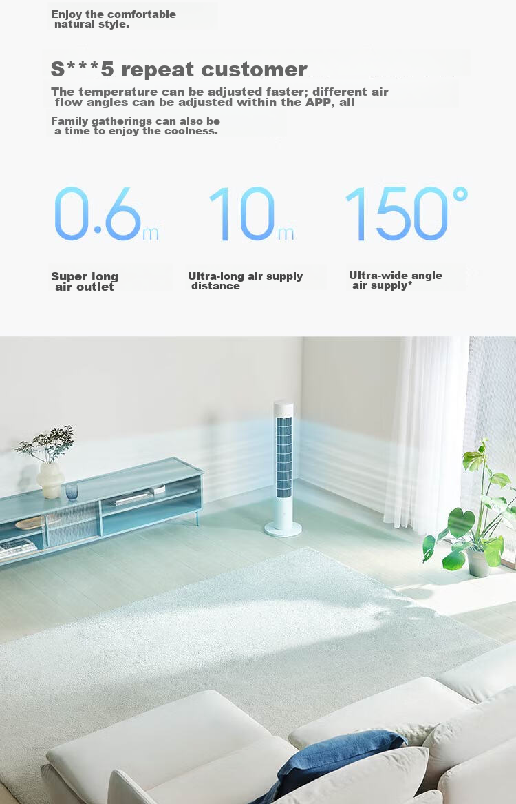 Mijia Xiaomi Electric Fan, Floor Fan, Tower Fan, Bladeless Fan, DC Inverter, Wide-Angle Natural Wind, Quiet Operation, Energy-Saving, Smart Control, APP with 100-Level Adjustment 2