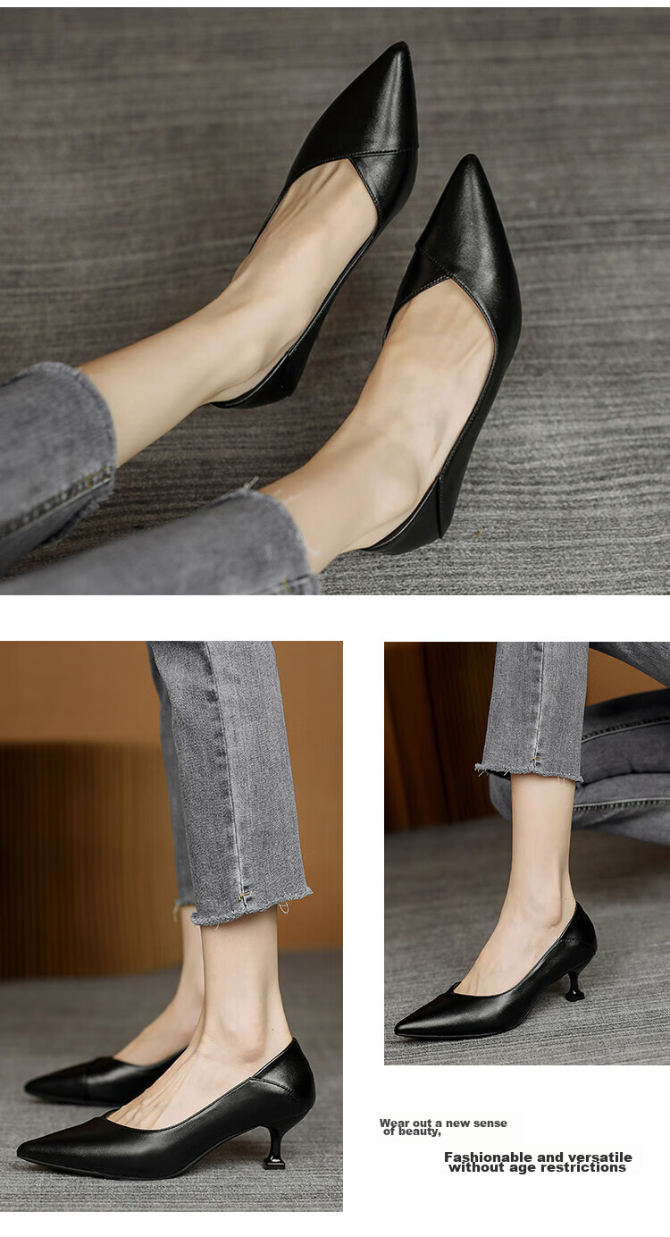 CARTELO Pointed High Heels for Women, Black Commuter Leather Shoes, KCC-357 Black (3cm), Size 38 11