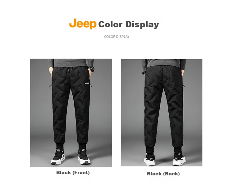 JEEP Men's down Pants for Winter, Fleece-Lined Thick Warm Joggers Casual Trousers, Black, Size M 12