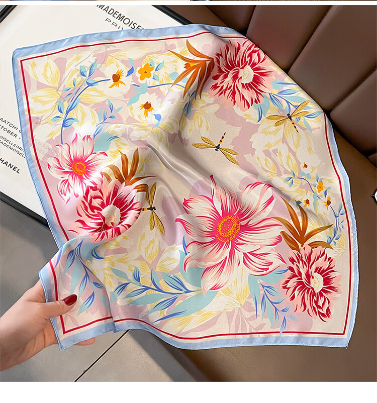 GLO-STORY Silk Scarf for Women, 53cm Mulberry Silk Small Square Scarf, French Vintage Versatile Neck Scarf, Gift Box Set WSJ334001 26