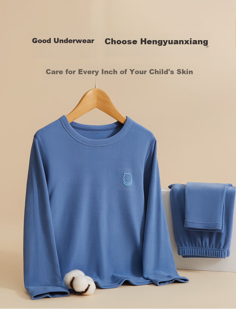 Hengyuanxiang Children's Thermal Underwear Set for Boys, Youth Thin Fleece Thick Winter Style Autumn Top And Pants Antibacterial Base Layer Pajamas 11