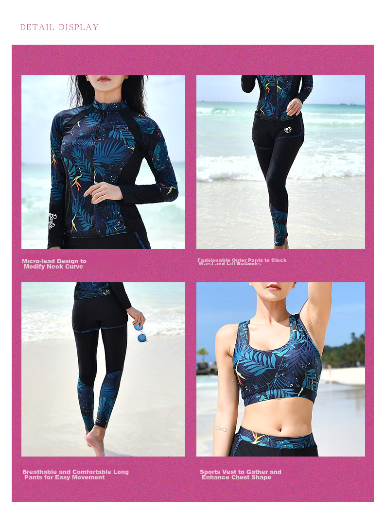Barbie Couple's Wetsuits, Women's Two-Piece Long-Sleeve Sun Protection Jellyfish Suit, Snorkeling Suit, Surfing Suit Set, Slimming Swimwear 22