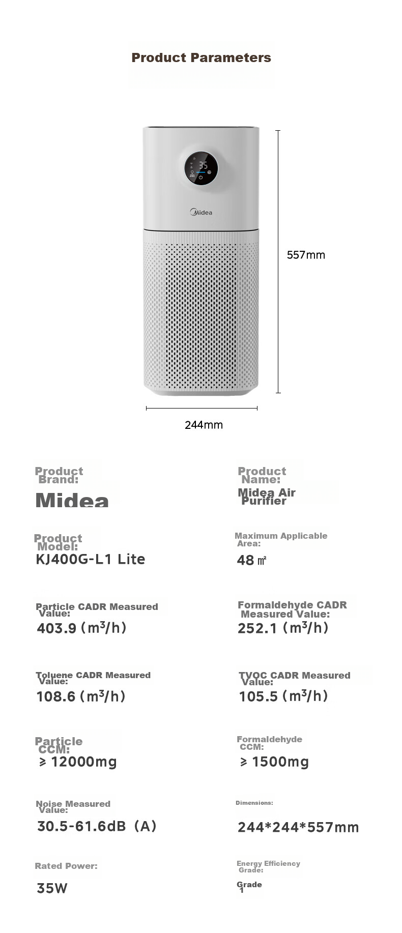 Midea [Mother And Baby Grade] Air Purifier for Home Use, Removes Formaldehyde, Smoke Odors, Allergens, Pollen, Air Purification Machine Forest Home L1 Lite 20