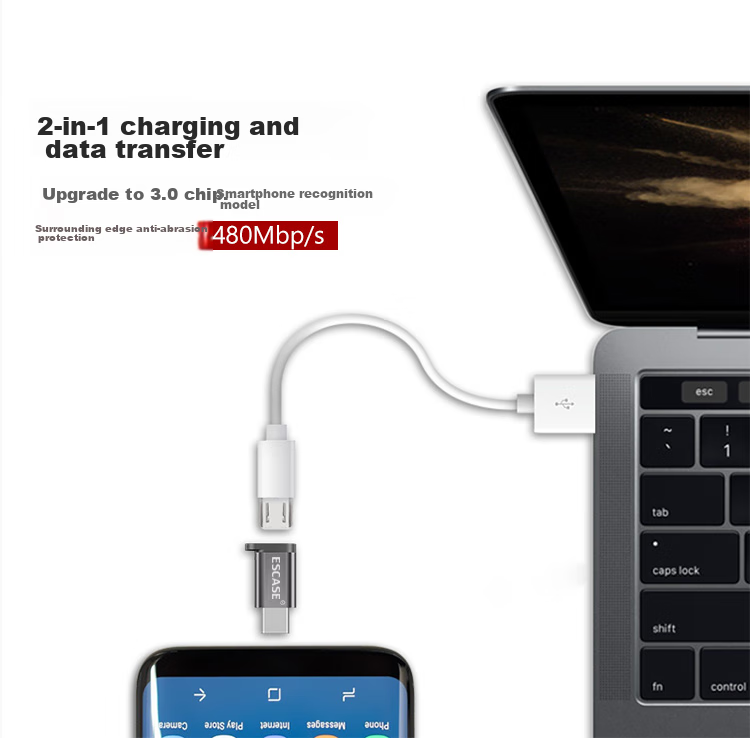 ESCASE Android to Apple Adapter Micro USB to Lightning Data Cable for IPhone 15/13/14/Pad Fast Charging Essential for Business Trips 3