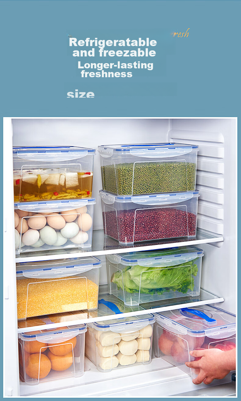 JEKO&JEKO Refrigerator Storage Box, Food-Grade Kitchen Sealed Container, Egg Storage Box, Airtight Storage Box, 5L Capacity, Set of 4 2