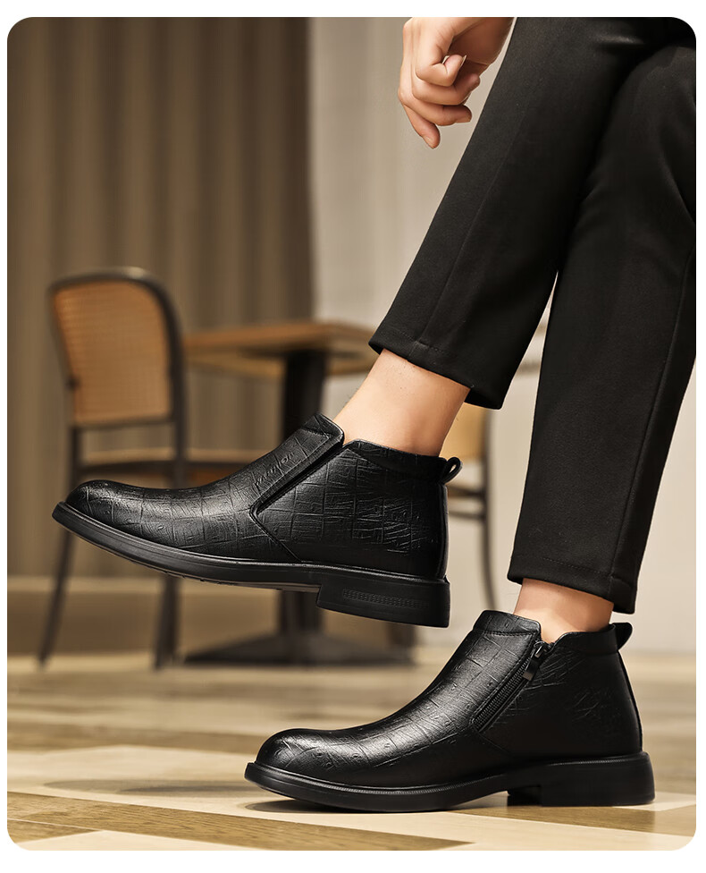 Huili (Warrior) Leather Boots for Men, Business Casual Retro Fashion Boots, Style 1949, Black, Size 44 11