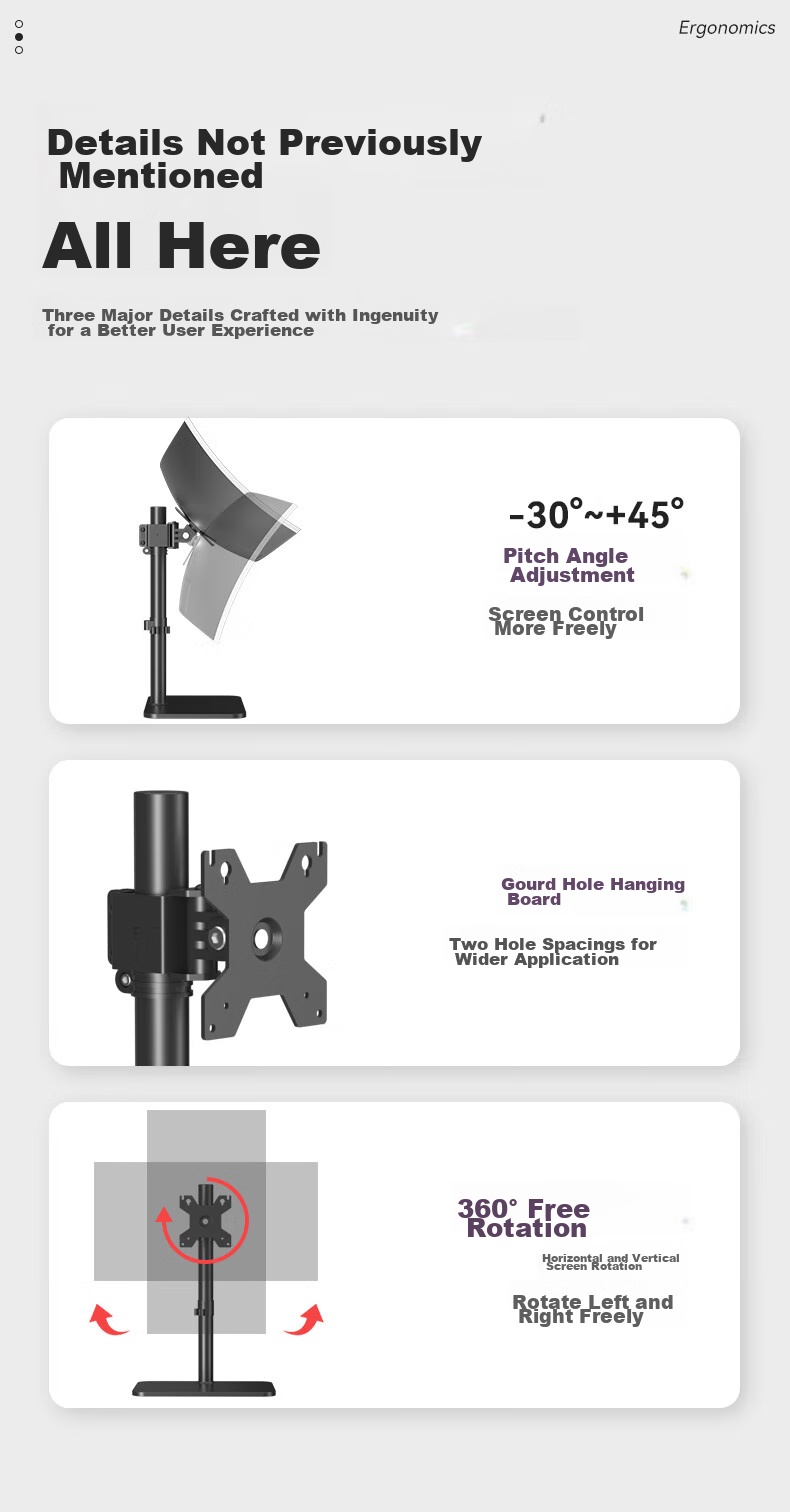 W&Q Universal Monitor Stand Base, Height Adjustable, Tilting And Swivel Angle, Desktop Computer Riser Base, Horizontal And Vertical Screen Rotating Display Stand Arm 11