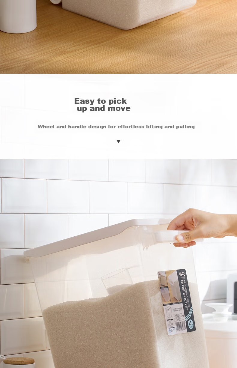 CHAHUA Kitchen Storage Container, Rice Bucket with Wheels, Moisture-Proof Sealed, PP Material, White, for Home Use, 10L Capacity 4