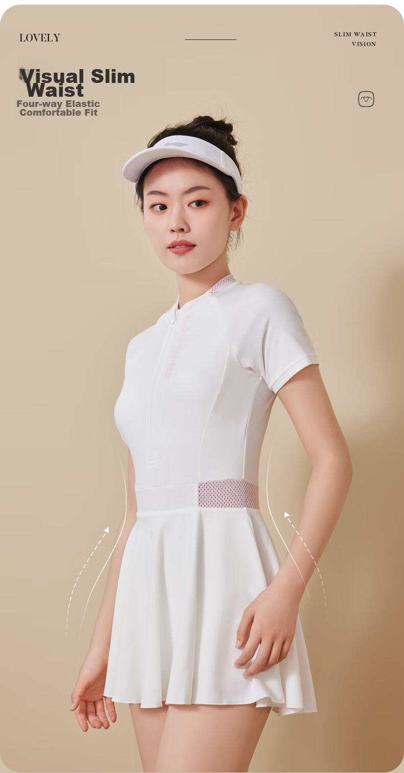 Li-Ning One-Piece Swimsuit Dress for Women, Tummy Control Slimming Chlorine-Resistant Quick-Dry Swimwear 0786 White Pink XXL 3