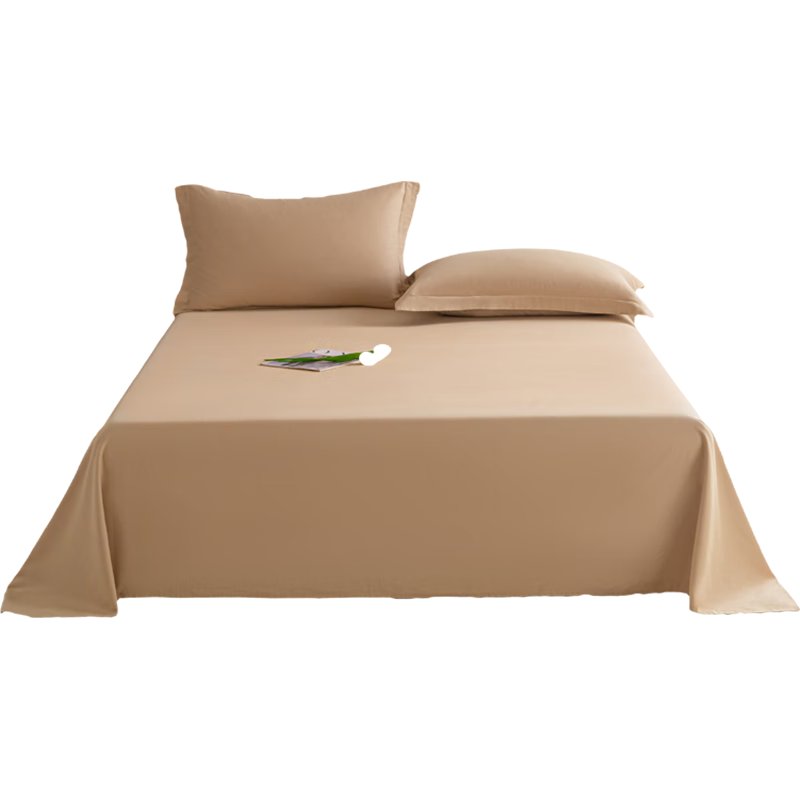AMOR Antibacterial Class A 100-Count Brushed Bed Sheet Single Piece Bare Sleeping Pure Cotton Winter Double Fresh Tea Brown 245x250cm