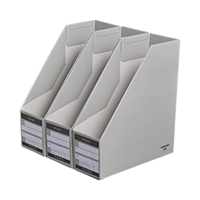MAKINO Student Office Eco-Friendly Paper Desktop Bookend File Storage Box Organizer Box Document Archive Box Vertical Gray 3-Pack