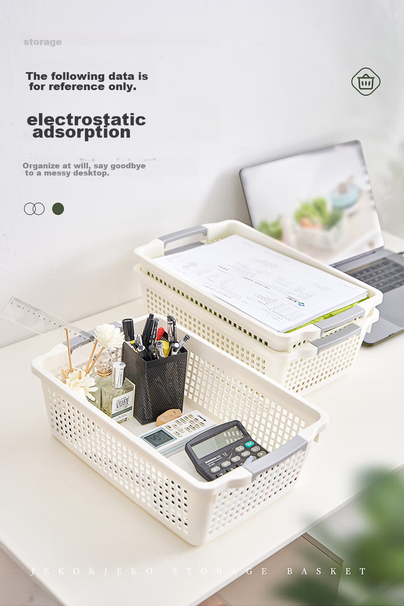 JEKO&JEKO Japanese Plastic Storage Basket, Bathroom Organizer, Toy And Office File Storage Basket, Medium Size, White, Pack of 4 1
