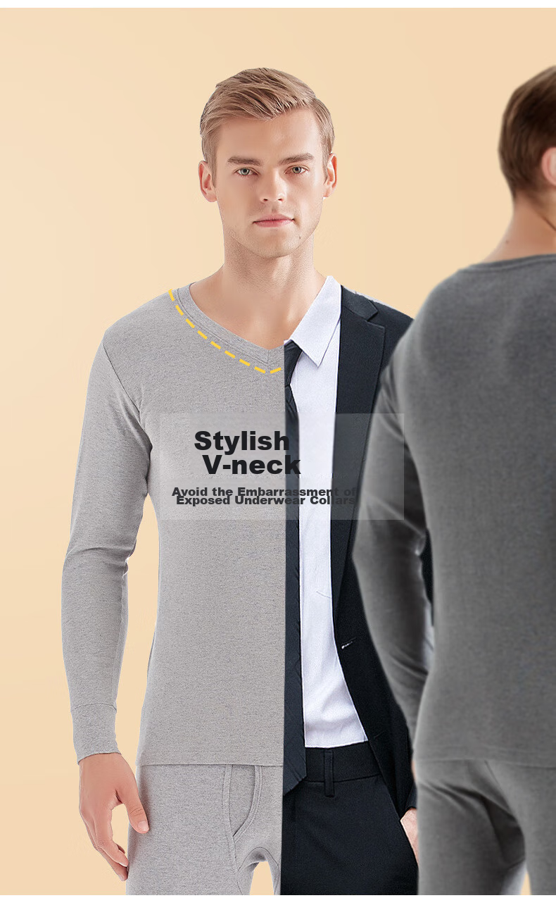 SEPTWOLVES [Antibacterial] Men's Autumn And Winter Undershirt, Pure Cotton Thermal Top, Men's Warm Underwear, All-Cotton V-Neck Cotton Sweater 6