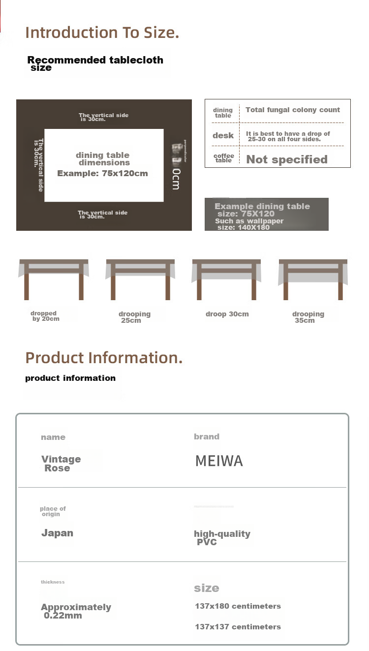 MEIWA Waterproof, Oil-Proof, And Heat-Resistant Rectangular Tablecloth for Coffee Table, Dining Table Mat, Table Cover, 137*180cm, Rose 8