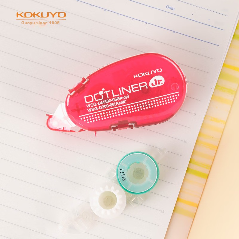 KOKUYO Rainbow Dotted Erasable Correction Tape with Replaceable Refill, Student Stationery for Error Correction, 8m*6mm Solid Glue, Double-Sided Adhesive for Journaling, Loose-Leaf Replacement Core