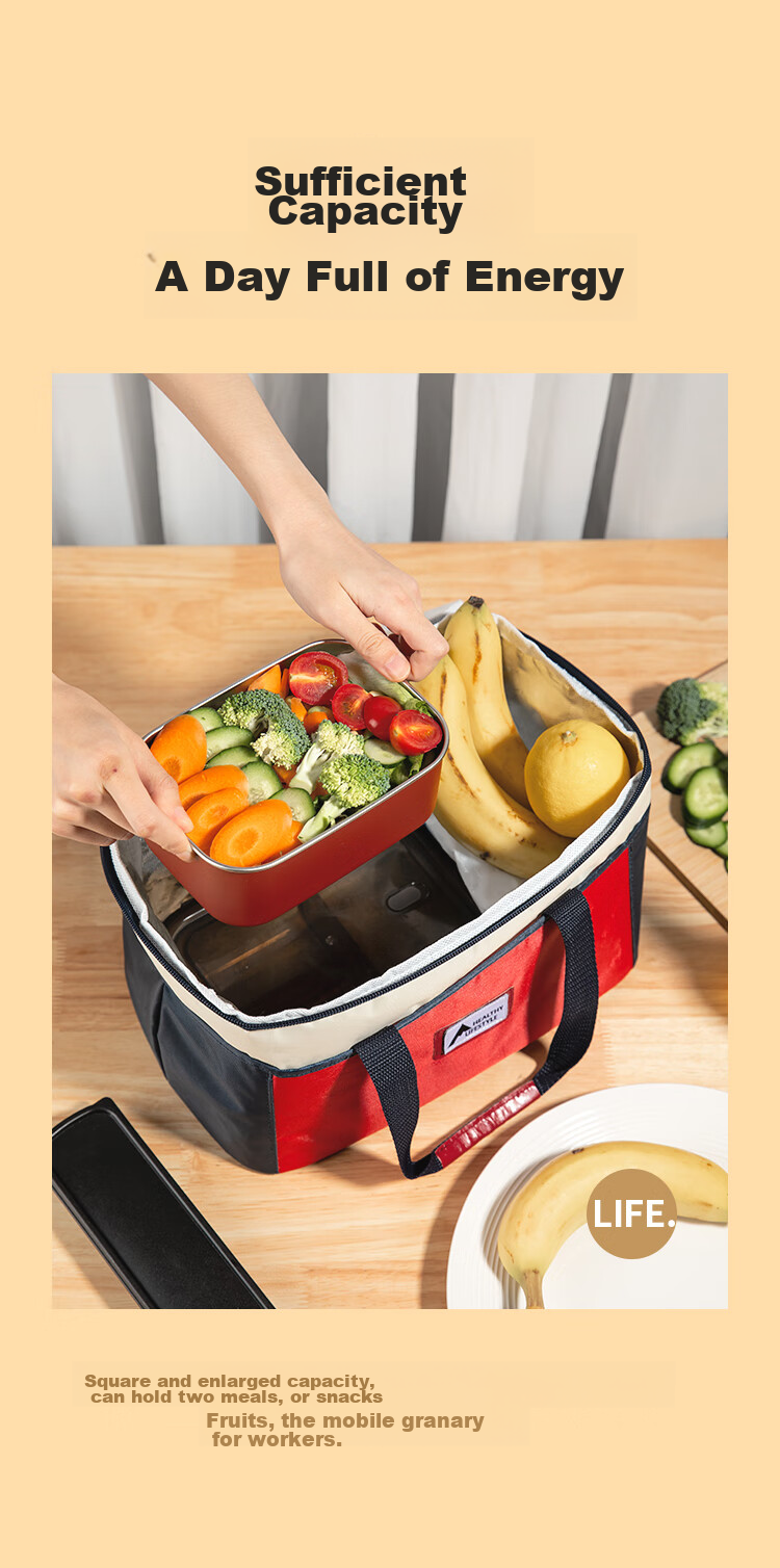 COMIX Zipper Bag, Portable Insulated Lunch Box Bag, Thickened Aluminum Foil Waterproof Lunch Bag, Office Worker Bento Bag, Handbag, Red And Blue Color Contrast DS-318 2