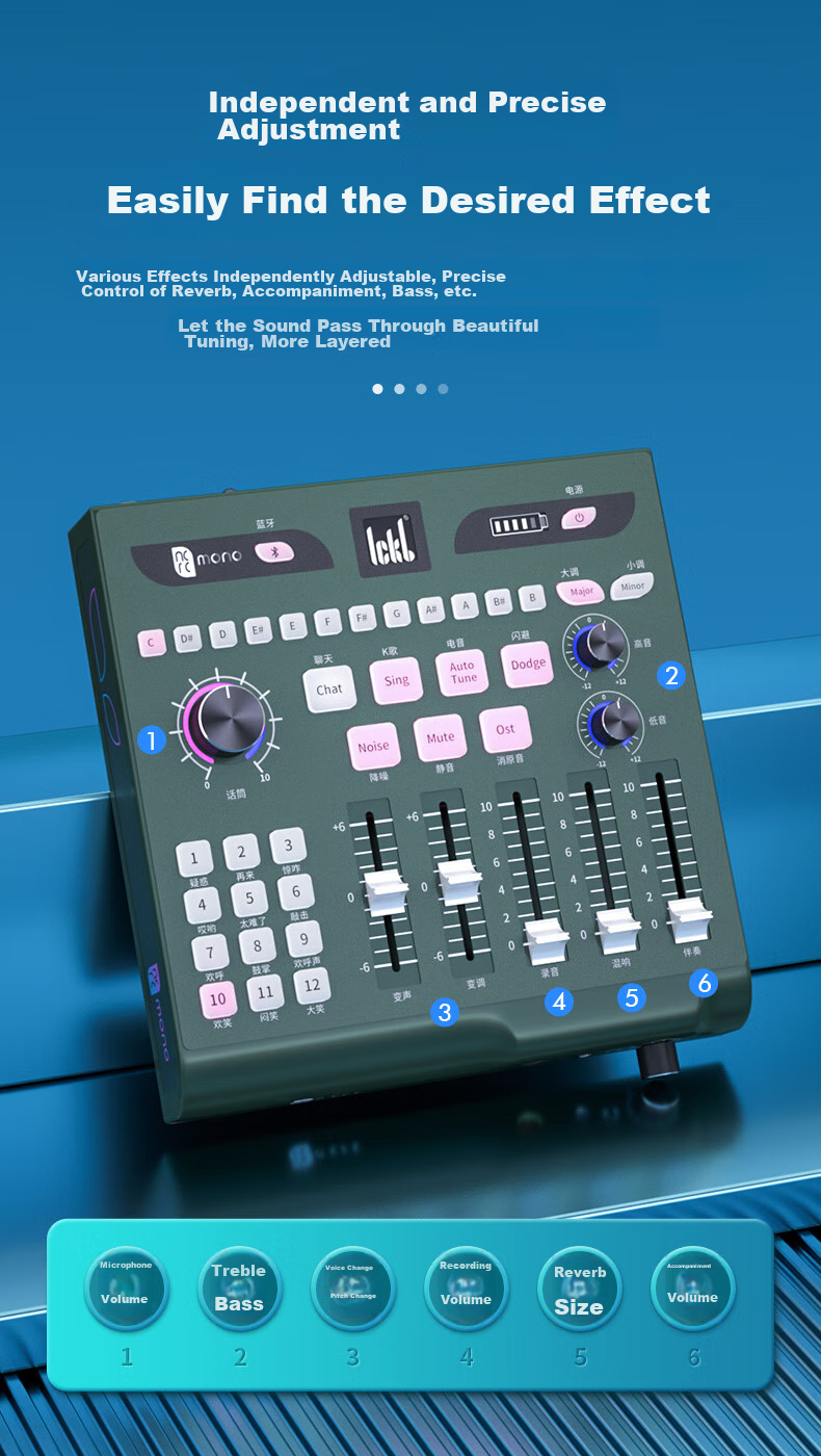 Ickb Mono Sound Card, Live Streaming Dedicated Karaoke Microphone, Compatible with Mobile Phones And Computers, Recording Microphone Equipment Set, for Internet Celebrities, Douyin, Kuaishou, Outdoor Recording, Microphone Sound Card Kit 5