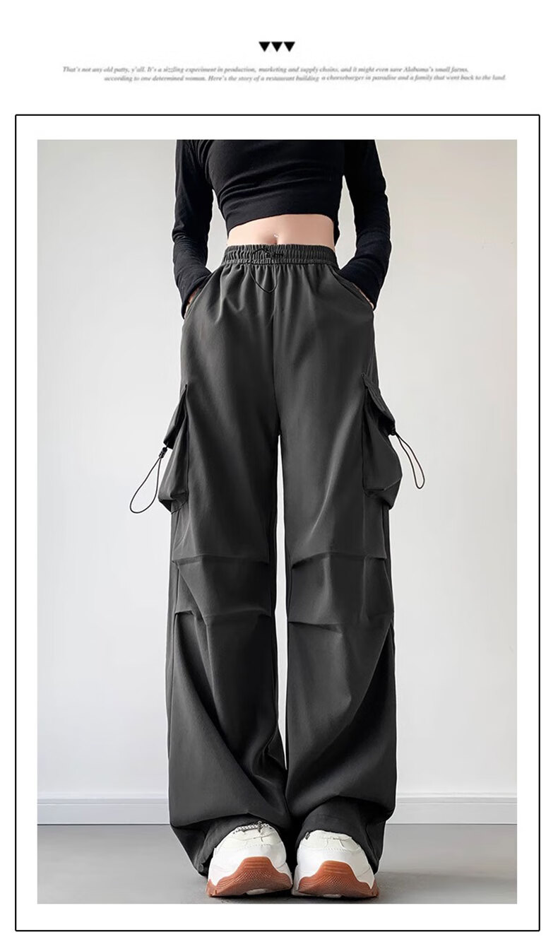 LangSha American-Style Parachute Cargo Pants for Women, Summer Ice Silk High-Waist Wide-Leg Loose Casual Quick-Dry Outdoor Sports Pants for Wome 32