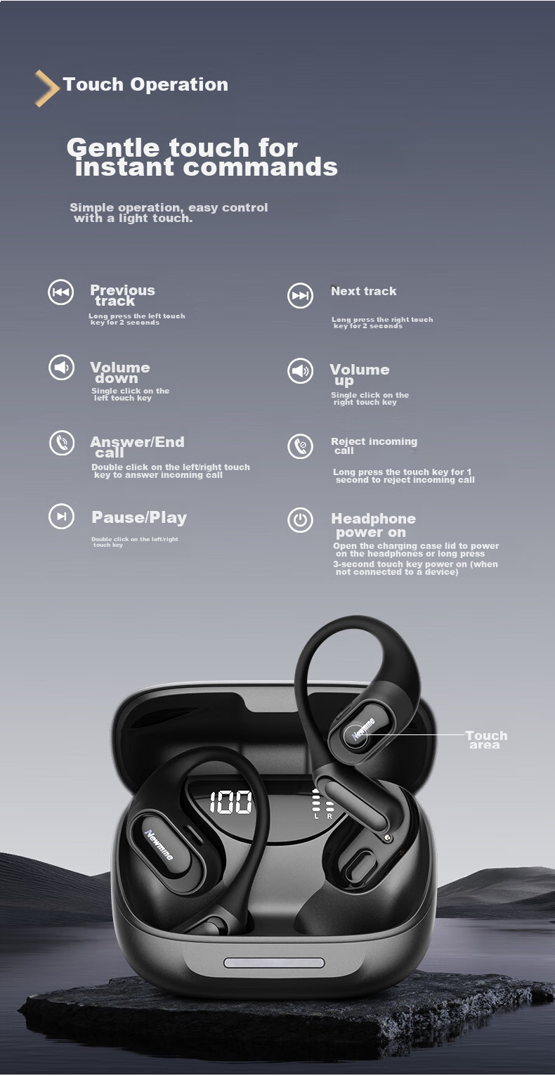 Newmine Q10 Bone Conduction Bluetooth Headphones, Wireless Ear-Hook Style, Open-Ear Design, Sports Running Noise-Cancelling, Long Battery Life, Compatible with Xiaomi And Apple 15