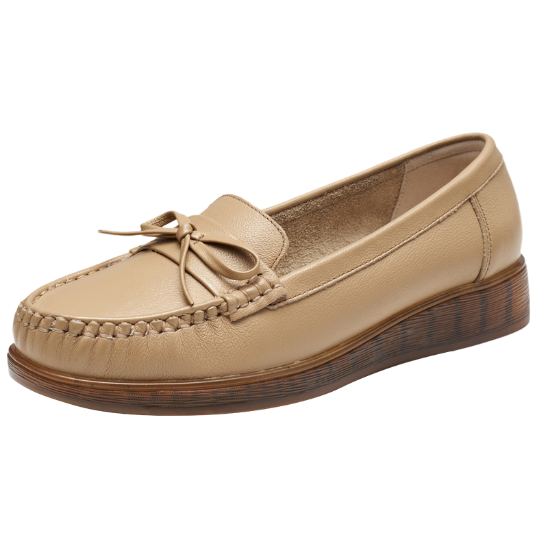 RED DRAGONFLY Leather Mom Shoes, Middle-Aged And Elderly Women's Flats, Soft Sole, Comfortable, Wide Toe, Women's Shoes WTB23310, Apricot Color, Size 36
