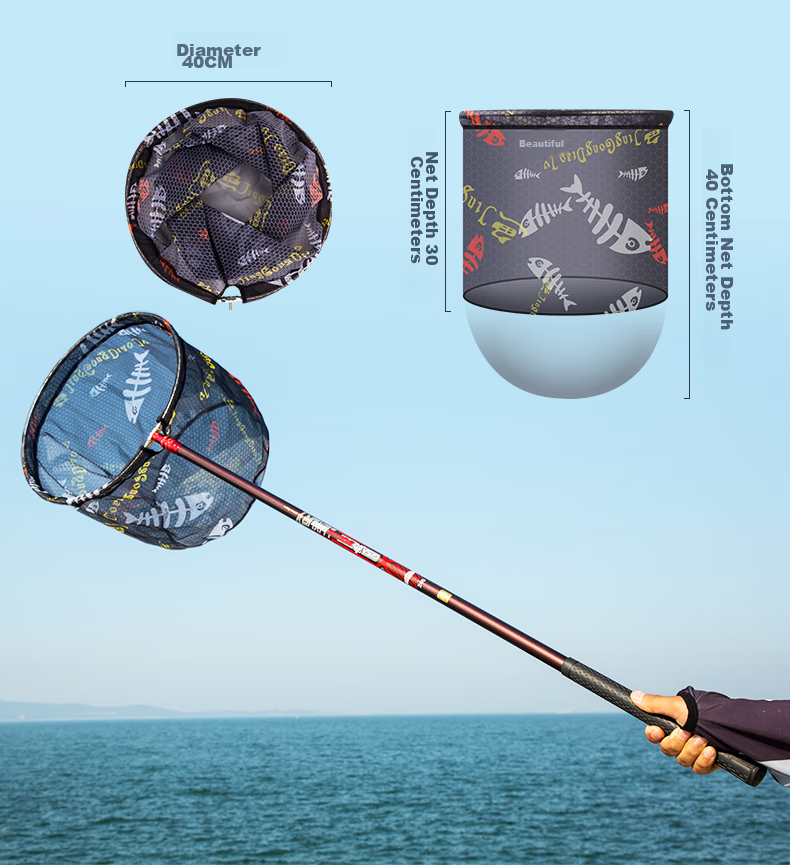 Grsaed Fishing Carbon Fiber Landing Net Set, 2.1-Meter Landing Net Pole, Ultra-Light And Ultra-Hard Landing Net Rod, Fish Scoop Net, Foldable Landing Net Head 10