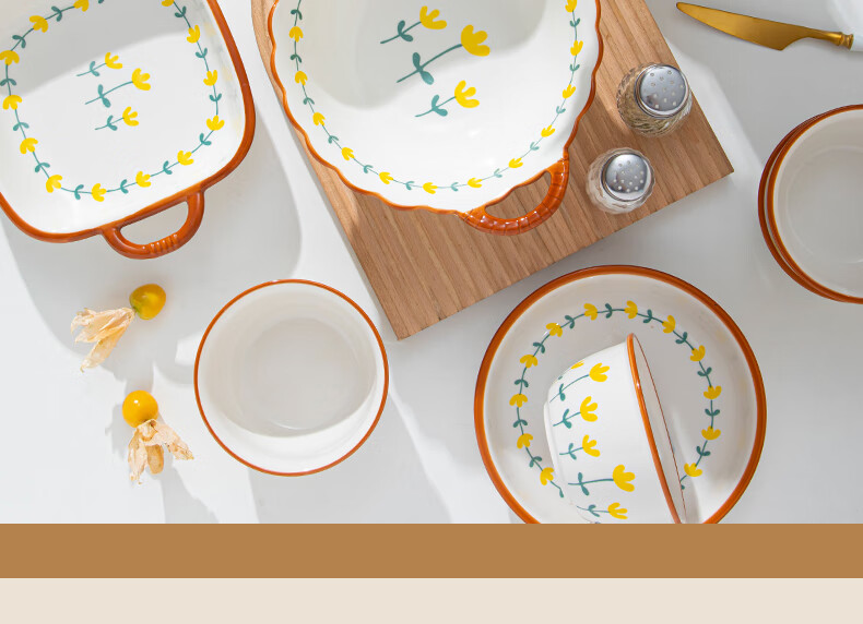 CERAMICS Underglaze Ceramic Bowl And Plate Dinnerware Set, Simple Home Dining Set with Rice Bowls, Plates, Chopsticks And Complete Tableware Set, Mountain Chrysanthemum Pattern, 8 Pieces 5
