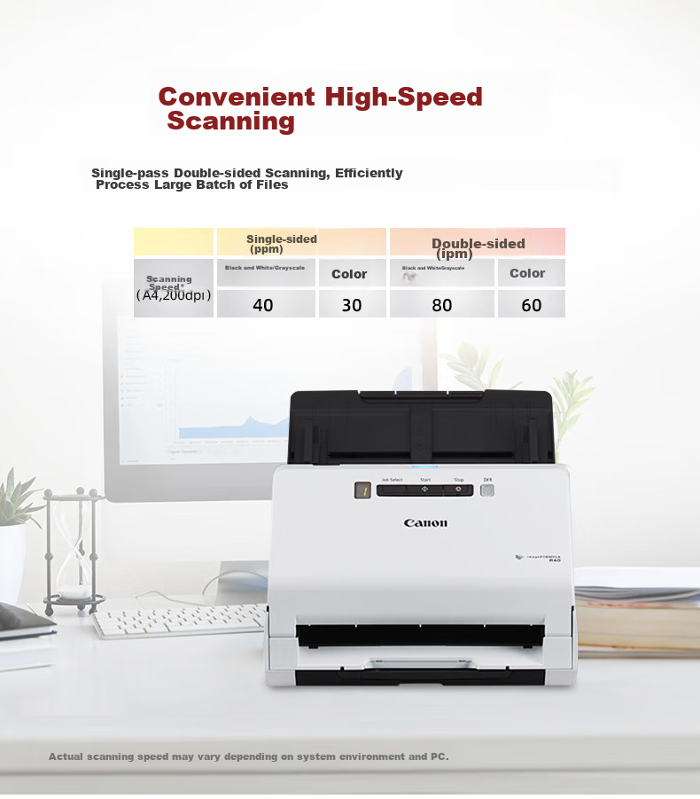 Canon R40 Color Document Sheet-Fed Automatic Continuous Duplex High-Speed Scanner, Batch Scanning, Document Contract Invoice Scanner 2