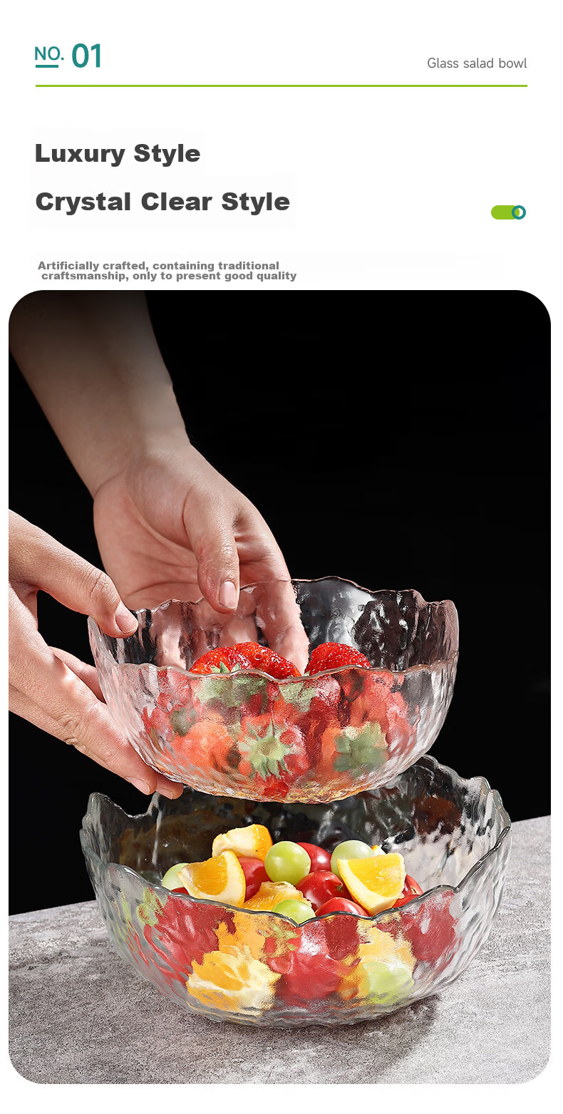 AOmeiyou Glass Salad Bowl, Soup Bowl, Transparent Glass Bowl Set, Vegetable And Fruit Plate, Dessert Bowl, Japanese Style 3-Piece Set 3