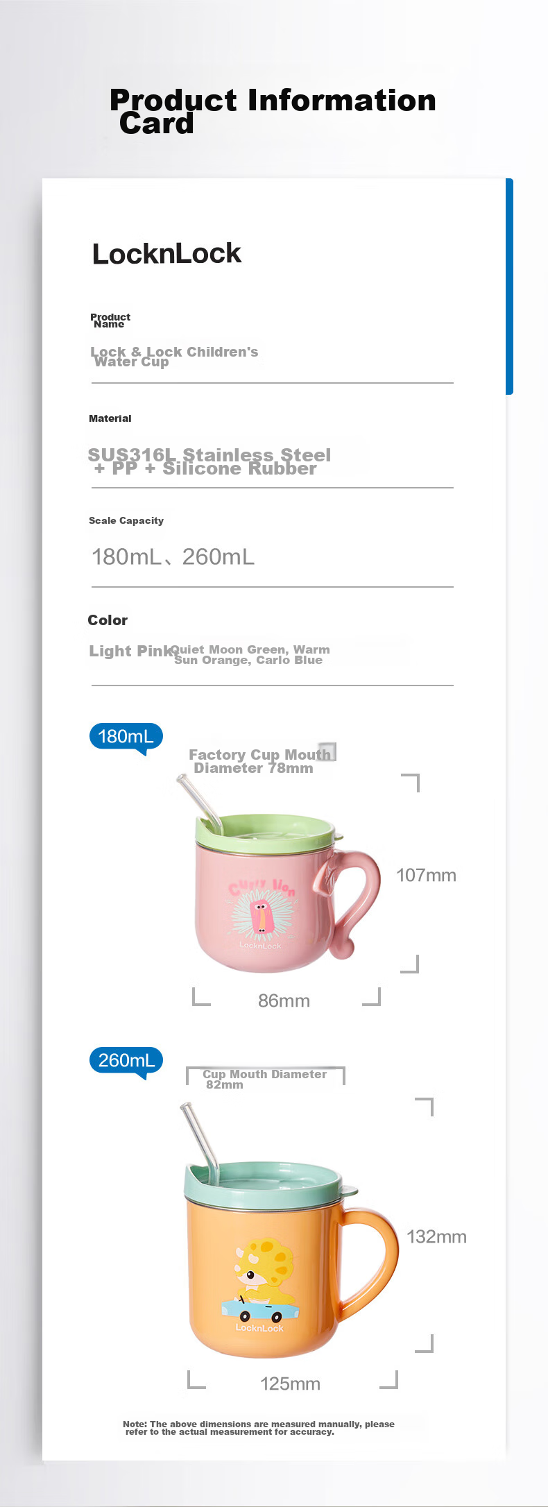 LOCK&LOCK Children's Water Cup, Home Open Cup, Baby Milk Cup, 2-Year Kindergarten Straw Cup, 3-Year Milk Cup, Multi-Purpose Cup 19