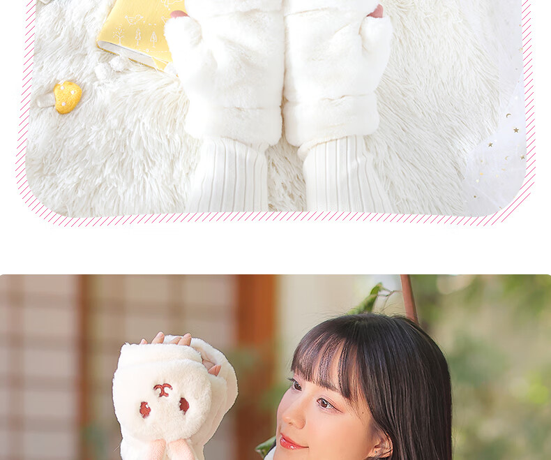 677888 Flip-Top Gloves for Women, Winter Student Cute Cycling Warm Half-Finger Christmas Gift for Girls Birthday Present 30