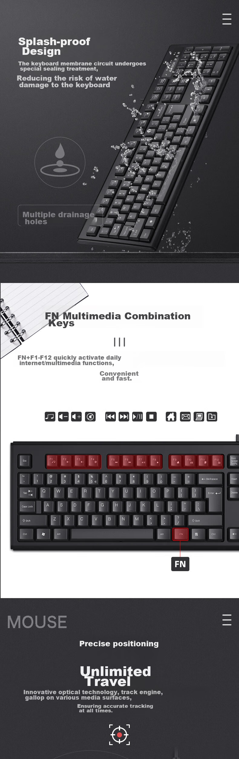 A4TECH KB-N9000, 104-Key Wired Keyboard And Mouse Set, Wired Keyboard And Mouse Combo for Computer, Black, P-Port Keyboard + U-Port Mouse, Wired 3