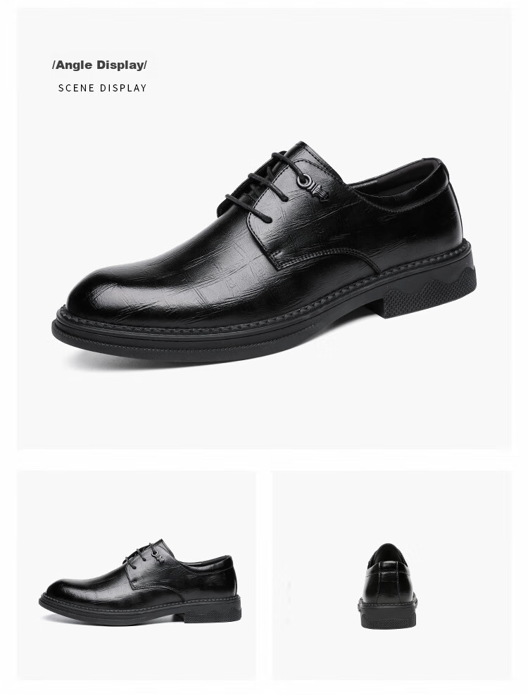 CARTELO British Trendy Plaid Formal Shoes for Men, Business Leather Shoes, Soft Cowhide Low-Top Men's Shoes 9541 Black 38 17