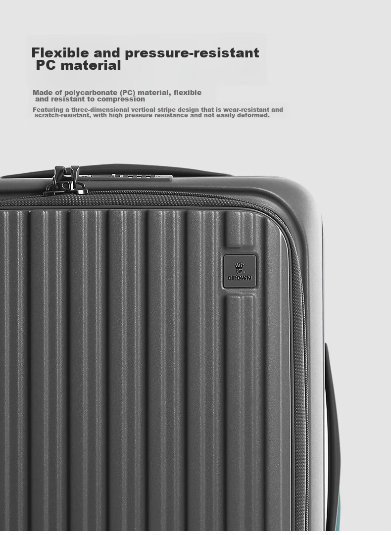 CROWN Zipper Aluminum Frame Suitcase, Carry-On Luggage, Large Capacity Front-Opening Case, Small Size 5278-20 Beige 3