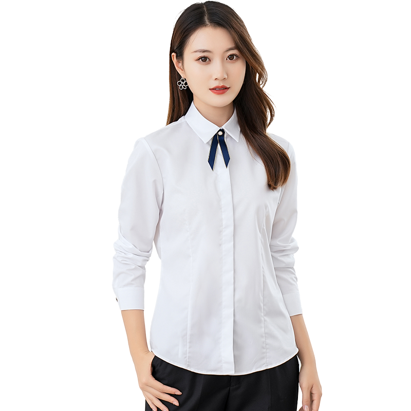 ROMON [Bamboo Fiber, Wrinkle-Resistant, Slightly Elastic] Long-Sleeve Shirt for Women, Slim Fit Professional Wear, Business Base Layer, Work Uniform Blouse