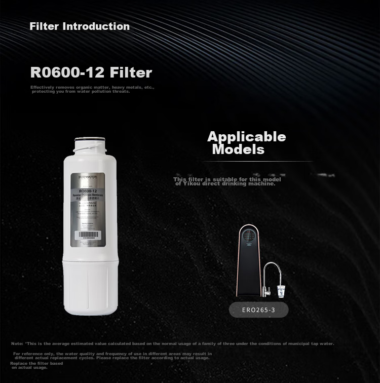 ECOWATER Water Purifier Household Original Consumables, Reverse Osmosis RO600-12 Membrane Filter Cartridge, Suitable for ERO265-3 8