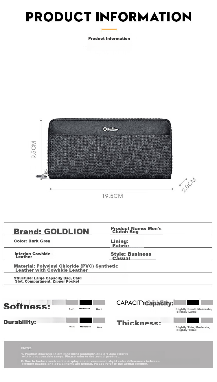 Goldlion Men's Clutch, PVC Handbag Gift Box, Stylish Multifunctional Wallet for Men, Birthday Gift 9