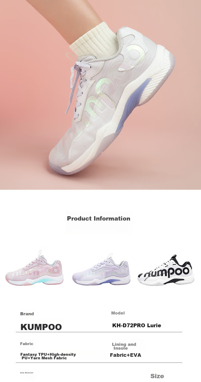 KUMPOO Glass Badminton Shoes, Non-Slip, Wear-Resistant, Shock-Absorbing, Xunfeng Men's And Women's Sports Training Shoes, Light Pink, 39D72Pro 10